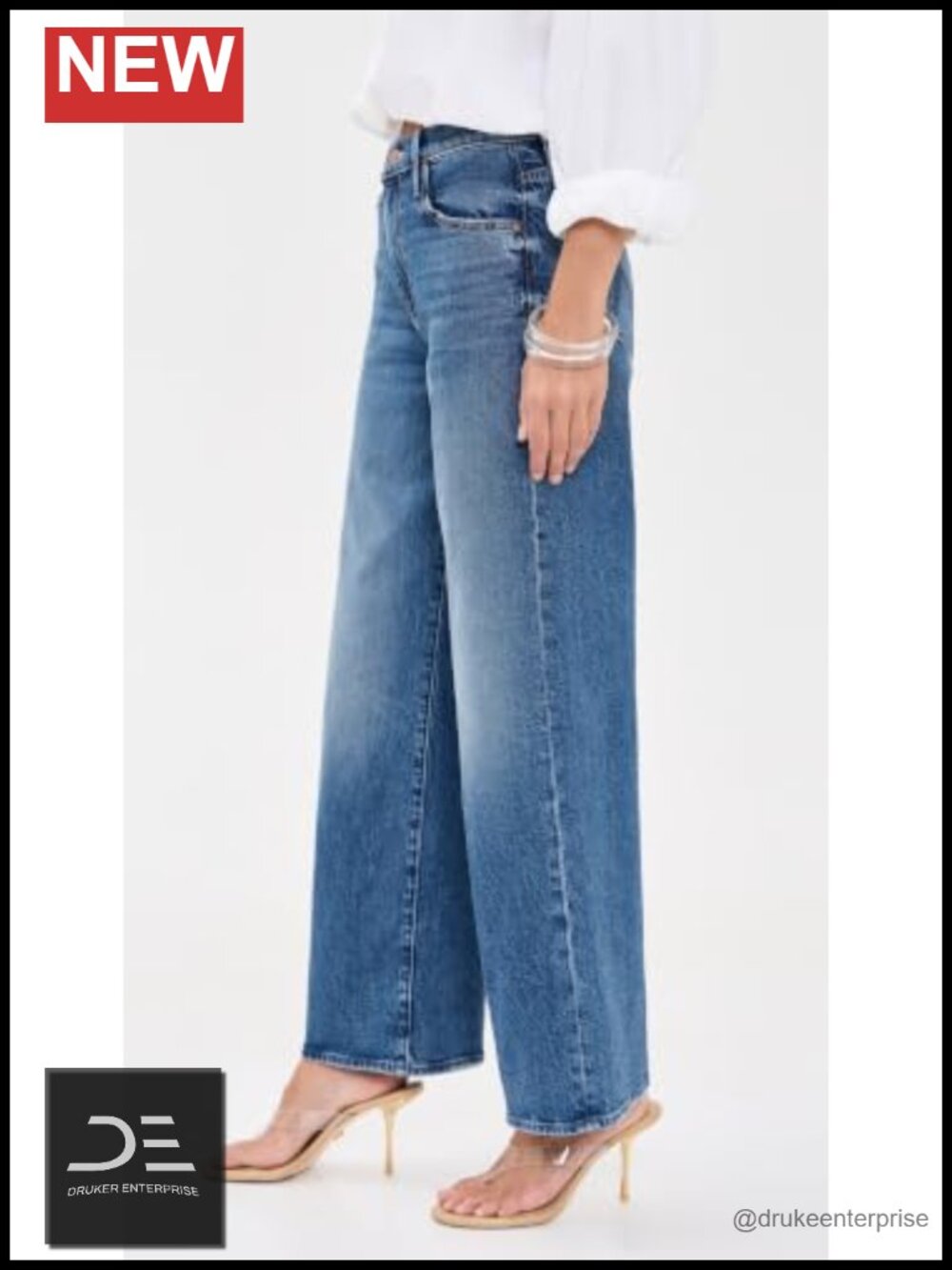 Mid Rise Loose Fit Cropped Denim Jeans 5 Pocket Low Stretch - Picture 3 of 5